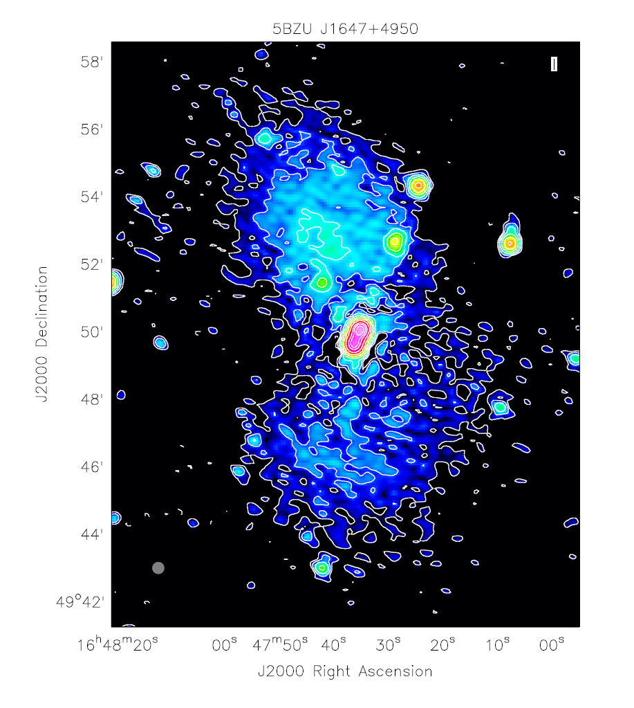 Radiowy obraz blazara o nazwie katalogowej 5BZU J1647+4950