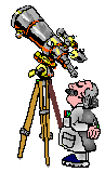 Funny picture of man looking through the classical telescope